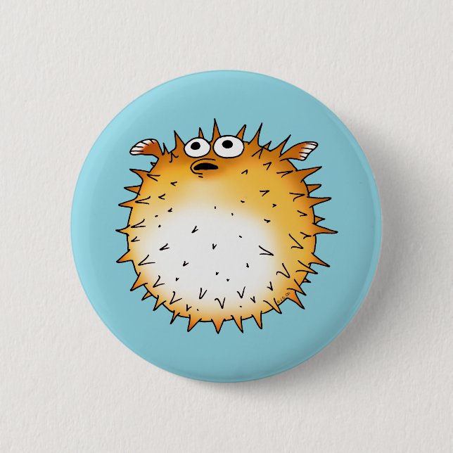 Funny Cartoon Puffer Fish Design 2 Inch Round Button (Front)