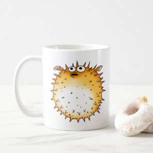 Funny Cartoon Puffer Fish Design Coffee Mug
