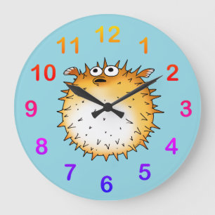 Funny Cartoon Puffer Fish Design Large Clock