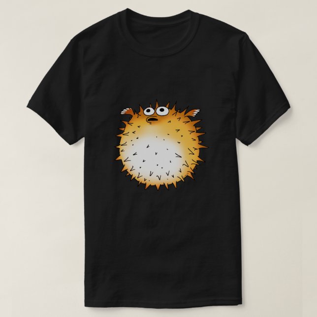 Funny Cartoon Puffer Fish Design T-Shirt (Design Front)