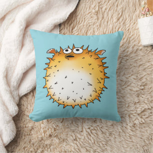Funny Cartoon Puffer Fish Design Throw Pillow