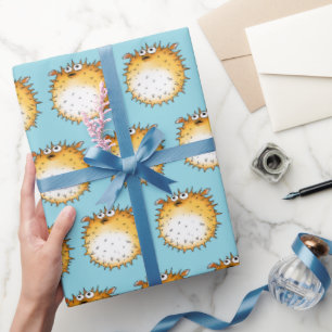 Funny Cartoon Puffer Fish Design Wrapping Paper