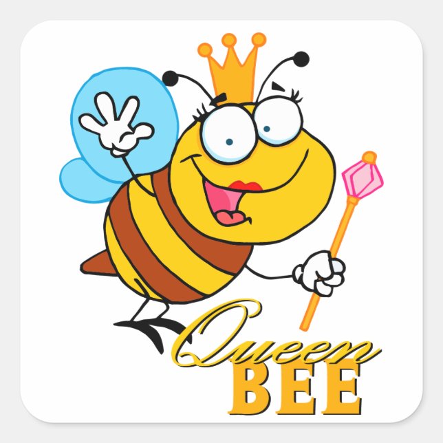 funny cartoon queen bee with text square sticker (Front)
