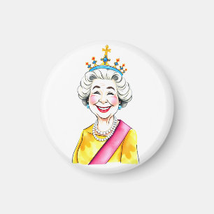 Funny Cartoon Queen Elizabeth II Royal Portrait Magnet