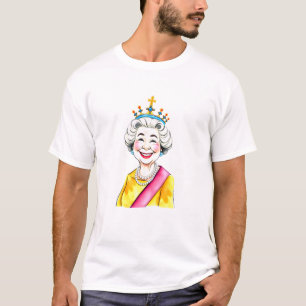 Funny Cartoon Queen Elizabeth II Royal Portrait T-Shirt