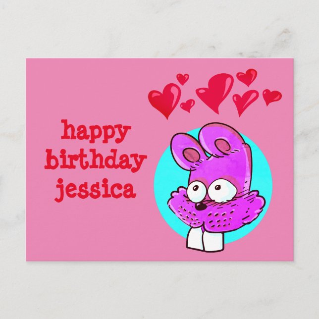 funny cartoon rabbit happy birthday message postcard (Front)