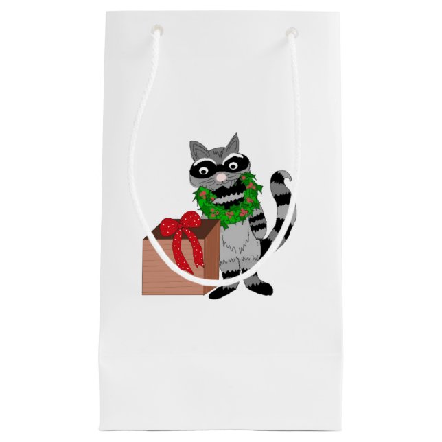 Funny Cartoon Raccoon with Present Small Gift Bag (Front)