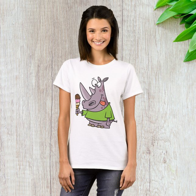 Funny Cartoon Rhino Eating Ice Cream Cute Animal  T-Shirt (Creator Uploaded)
