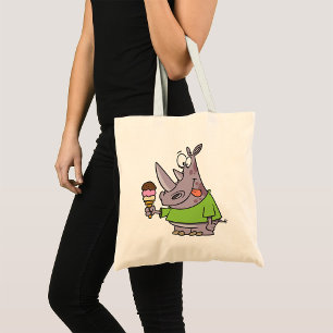 Funny Cartoon Rhino Eating Ice Cream Cute Animal  Tote Bag
