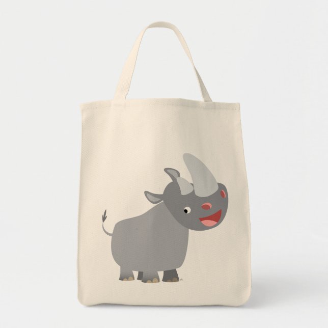 Funny Cartoon Rhino Grocery Tote Bag (Front)