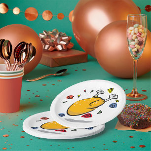 Funny Cartoon Roast Chicken Falling Paper Plate