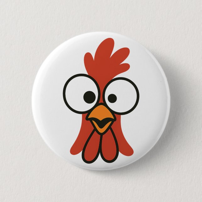 Funny Cartoon Rooster Face with Googly Eyes 2 Inch Round Button (Front)