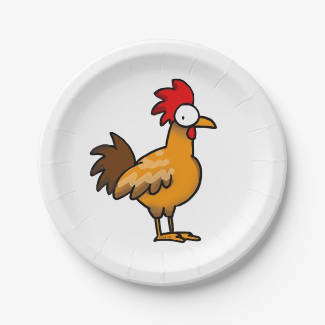Funny Cartoon Rooster Illustration   Paper Plate (Front)