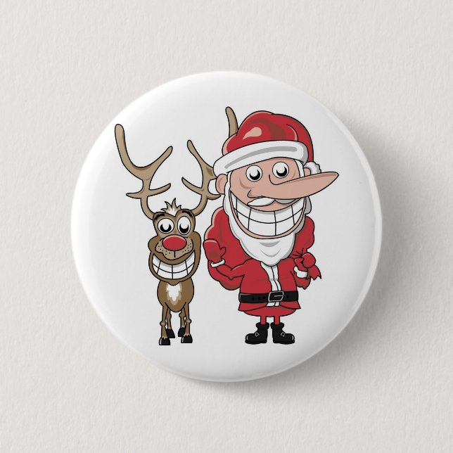 Funny Cartoon Santa and Rudolph 2 Inch Round Button (Front)