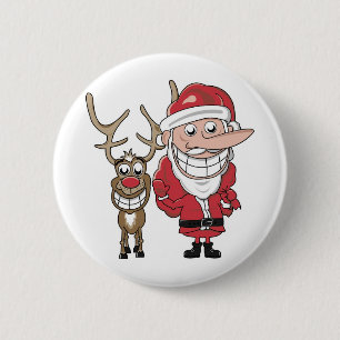 Funny Cartoon Santa and Rudolph 2 Inch Round Button