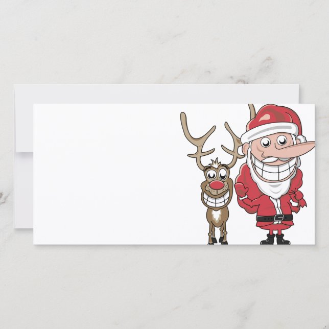 Funny Cartoon Santa and Rudolph Holiday Card (Front)