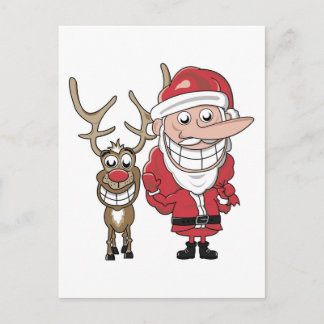 Funny Cartoon Santa and Rudolph Holiday Postcard