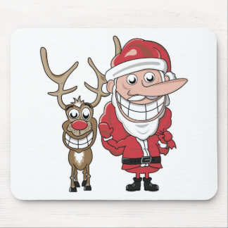 Funny Cartoon Santa and Rudolph Mouse Pad