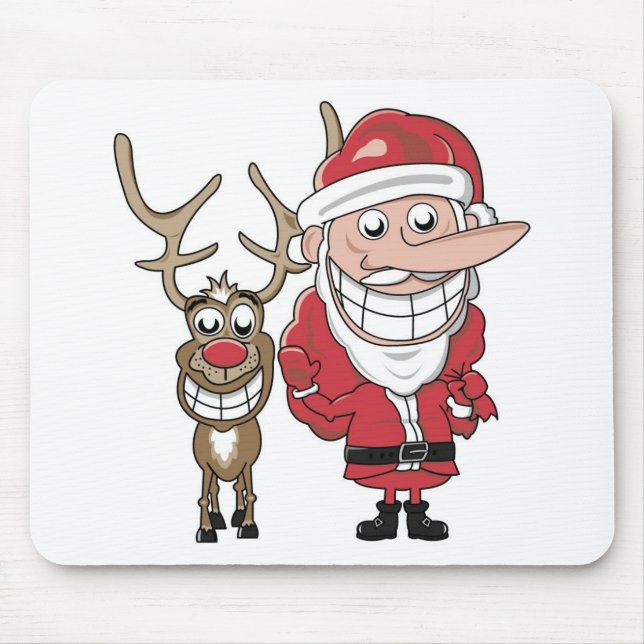 Funny Cartoon Santa and Rudolph Mouse Pad (Front)