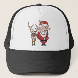 Funny Cartoon Santa and Rudolph Trucker Hat