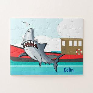 Funny Cartoon Shark in Water   Custom Kids Jigsaw Puzzle