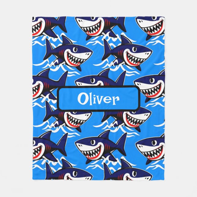 Funny Cartoon Shark Pattern Fleece Blanket (Front)