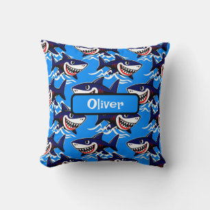 Funny Cartoon Shark Pattern Throw Pillow