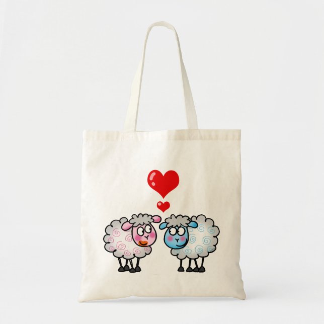 Funny cartoon sheeps, Wedding couple Tote Bag (Front)
