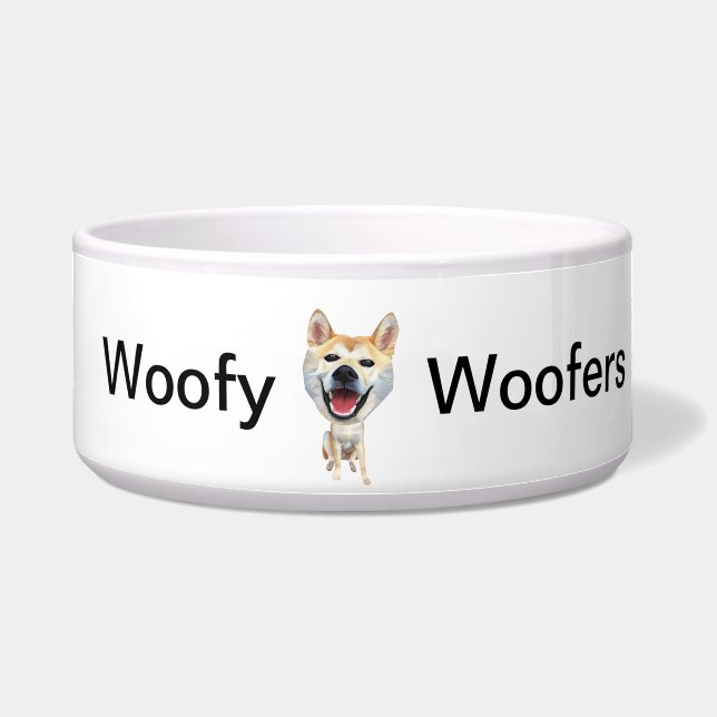 Funny Cartoon Shiba Inu Woofy Woofers Dog Bowl (Front)