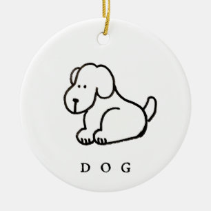 Funny Cartoon Sitting Dog Ceramic Ornament
