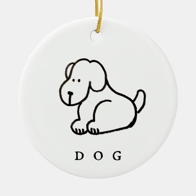Funny Cartoon Sitting Dog Ceramic Ornament (Front)