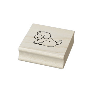 Funny Cartoon Sitting Dog Wood Art Stamp