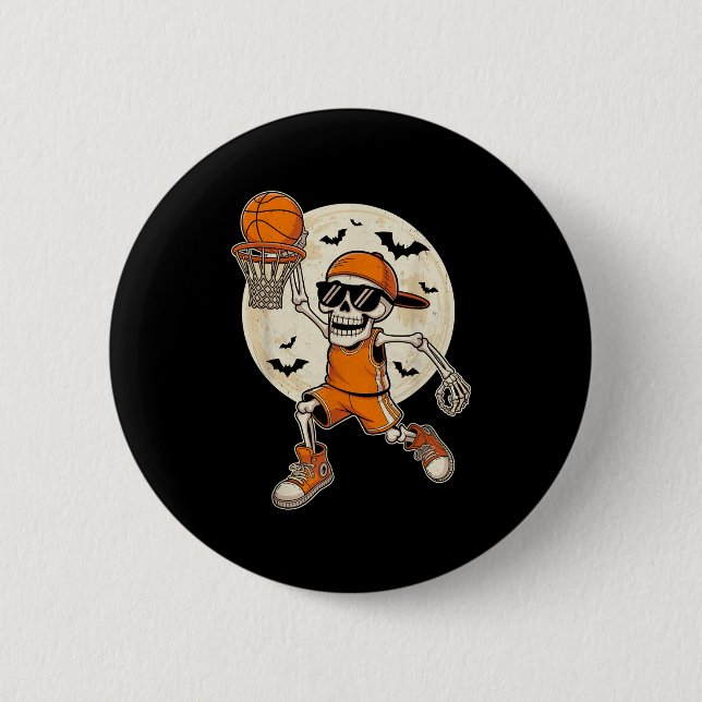 Funny Cartoon Skeleton Basketball Halloween Player 2 Inch Round Button (Front)