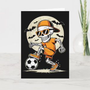 Funny Cartoon Skeleton Halloween Soccer Player Boy Card