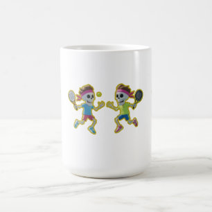 Funny Cartoon Skeletons Playing Padel Tennis – 3D  Coffee Mug