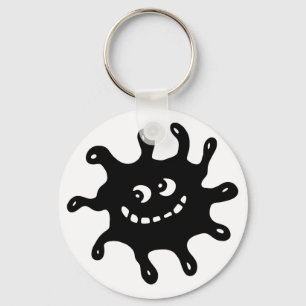 Funny Cartoon Smiling Black & White Germ Keychain