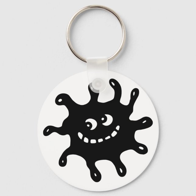 Funny Cartoon Smiling Black & White Germ Keychain (Front)