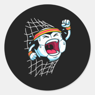 Funny Cartoon Soccer Ball Breaking Net Scoring Goa Classic Round Sticker