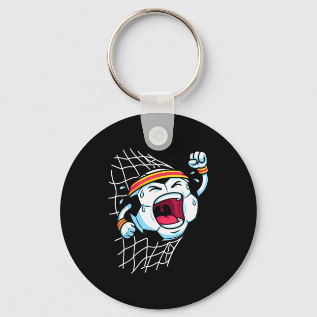 Funny Cartoon Soccer Ball Breaking Net Scoring Goa Keychain (Front)