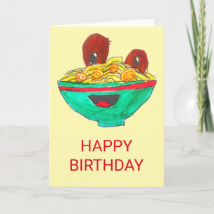 Funny cartoon spaghetti meatballs birthday card