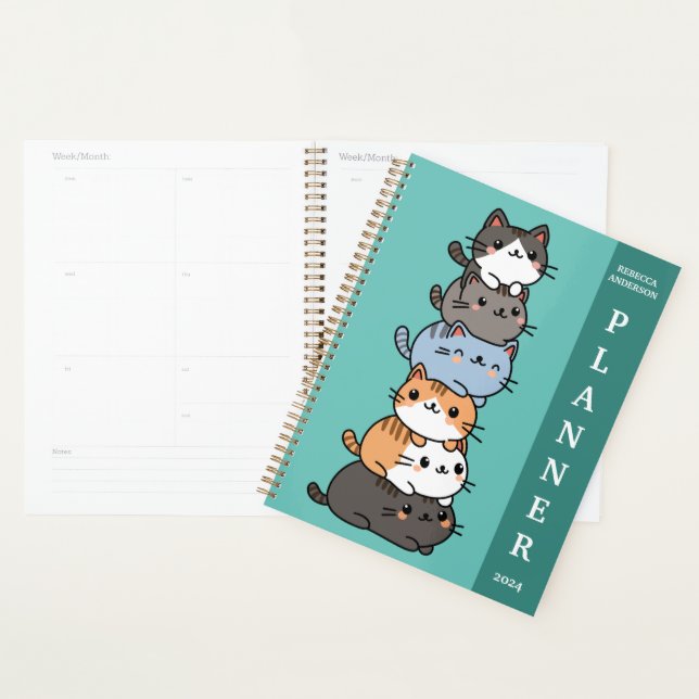 Funny Cartoon Stack Of Cats Personalized  Planner (Display)