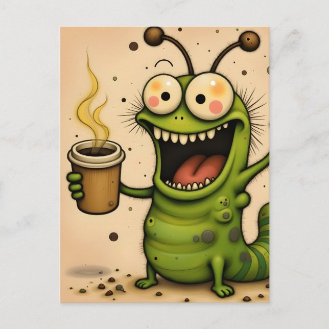 funny cartoon style over caffeinated caterpillar postcard (Front)