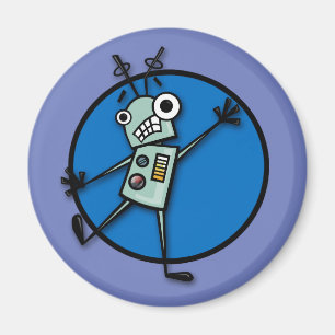 FUNNY CARTOON STYLE ROBOT ROUND MAGNET