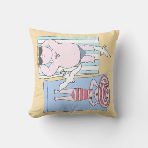Funny Cartoon Sunbathers Outdoor Pillow