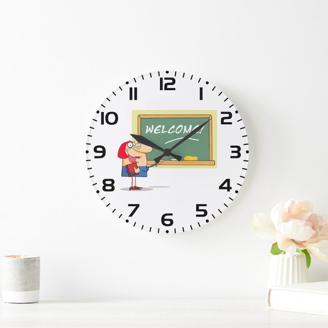 Funny Cartoon Teacher Welcome Back to School Large Clock (Creator Uploaded)