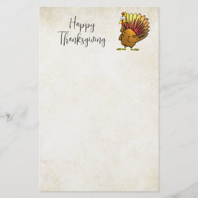 Funny Cartoon Thanksgiving Turkey Stationery (Front)