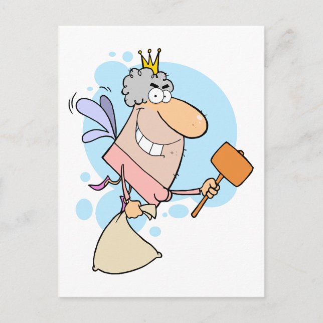 funny cartoon tooth fairy with mallot postcard (Front)