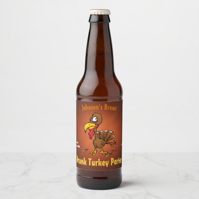 Funny Cartoon Turkey Homebrew Beer Bottle Label (Front)