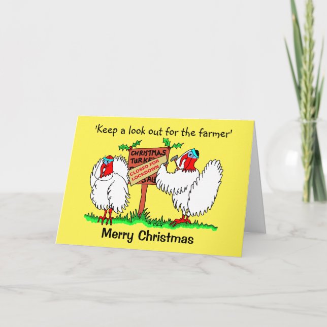 Funny Cartoon Turkeys Lockdown Christmas Holiday Card (Front)