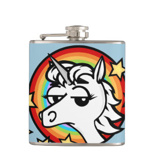 FUNNY CARTOON UNICORN AND RAINBOW GRAPHIC FLASK